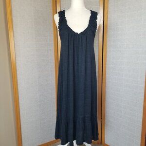 Theory Linen Silk Navy Maxi Dress Scoop Neckline Tiered Hem Size Small